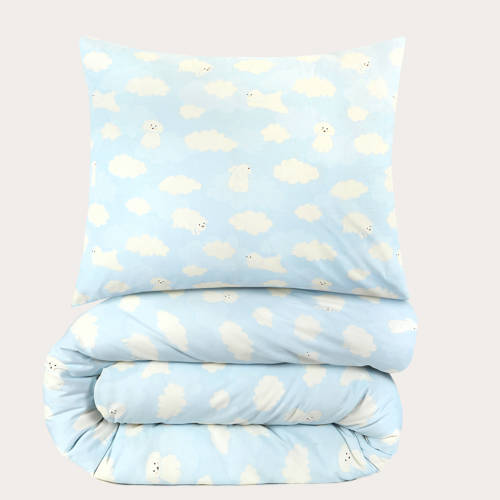 NOUS Kids katoenen dekbedovertrek kinderbed (120x150 cm) Blauw Dierenprint afbeelding