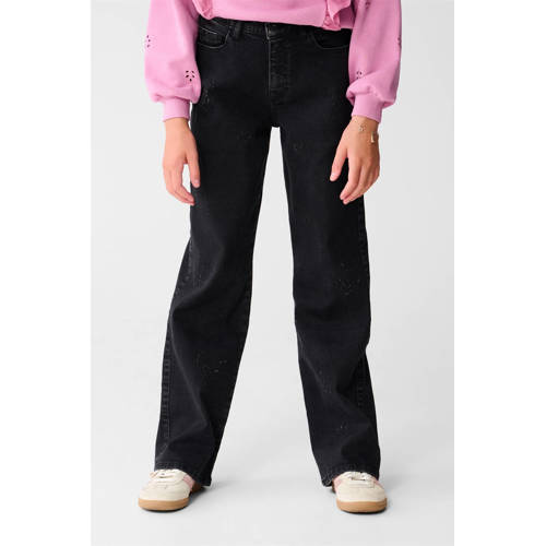 Shoeby straight leg jeans black denim Zwart Meisjes Katoen Hartjes