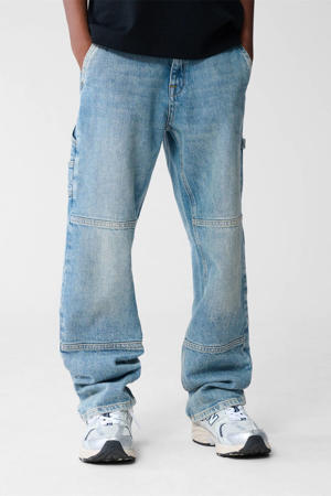 waist straight leg jeans light blue denim