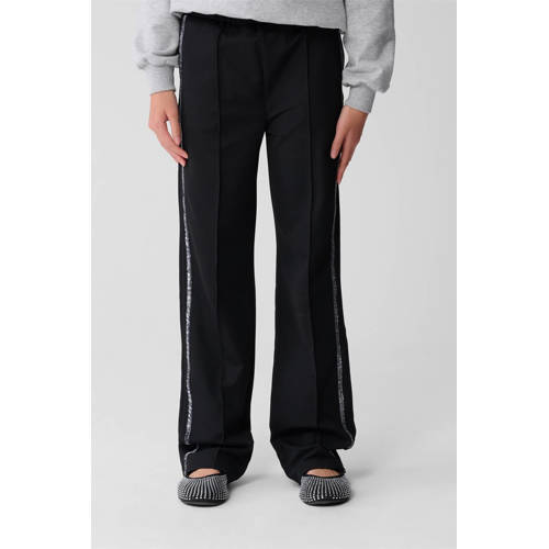 Shoeby wide leg casual broek zwart Meisjes Polyester Effen - maat 122/128 - glitter afbeelding