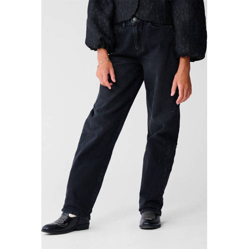 Shoeby high waist barrel jeans black denim Zwart Effen