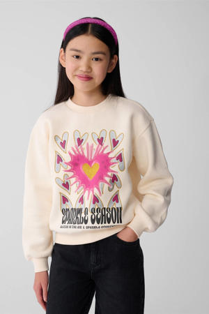 glitter sweater met printopdruk ecru