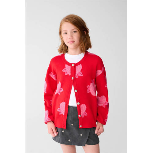 Shoeby vest rood fijn gebreid Meisjes Viscose Ronde hals All over print - maat 122/128 afbeelding
