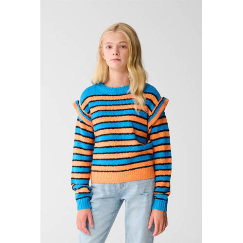 Shoeby gestreepte trui blauw grof gebreid Meisjes Acryl Ronde hals Streep - maat 110/116 afbeelding