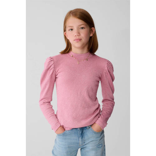Shoeby longsleeve roze met glitter Meisjes Viscose Ronde hals Effen - maat 134/140 afbeelding