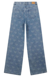 thumbnail: Shoeby wide leg high waist wide leg jeans met hartjes medium blue denim