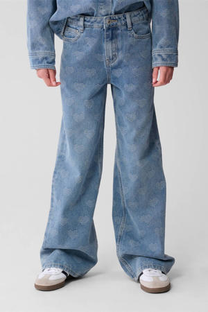 wide leg high waist wide leg jeans met hartjes medium blue denim