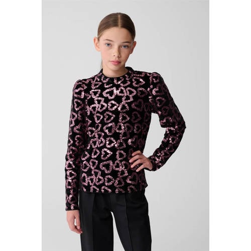 Shoeby glitter top met hartjes roze met pailletten Meisjes Polyester Ronde hals - maat 134/140 afbeelding