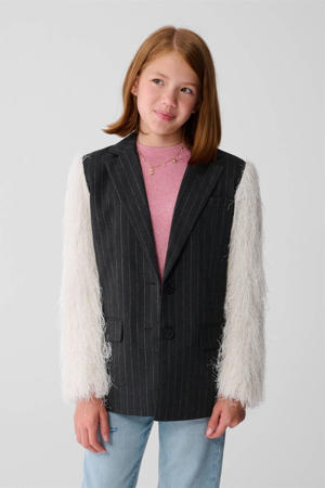 gestreepte regular fit blazer zwart met glitter