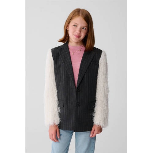 Shoeby gestreepte regular fit blazer zwart met glitter Meisjes Polyester Reverskraag - maat 134/140 afbeelding
