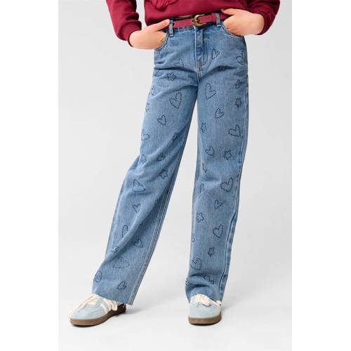 Shoeby straight leg jeans medium blue denim Blauw Hartjes - maat 140 afbeelding