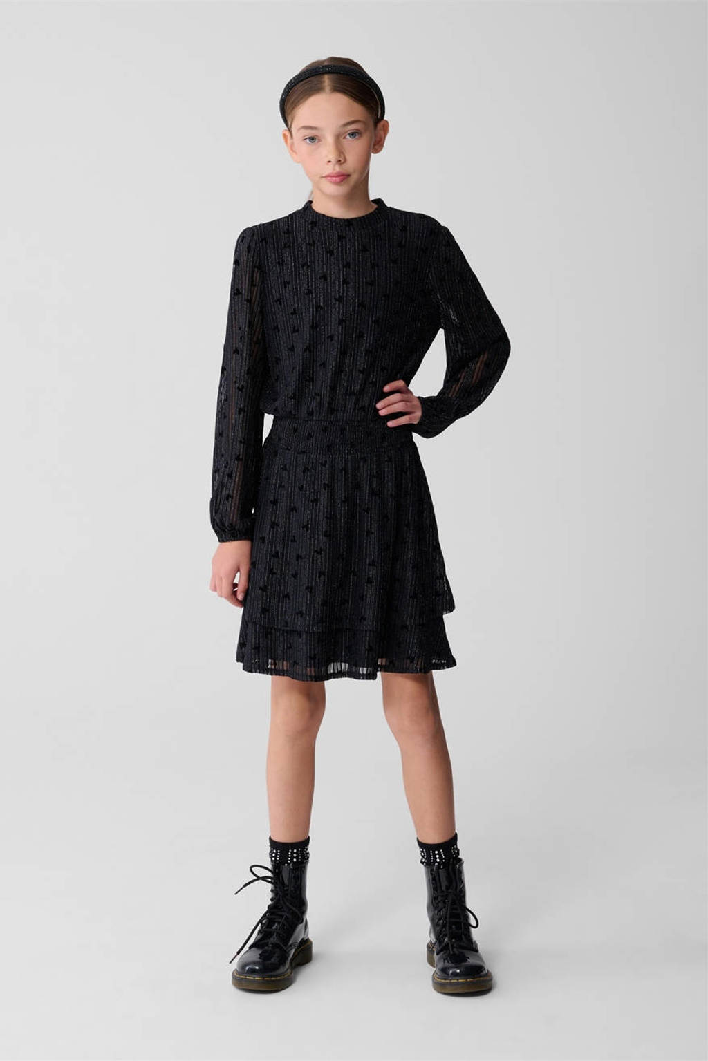 Shoeby midi jurk met glitter met hartjes zwart