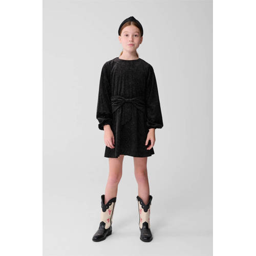 Shoeby korte jurk met glitter zwart Meisjes Polyester Ronde hals Effen
