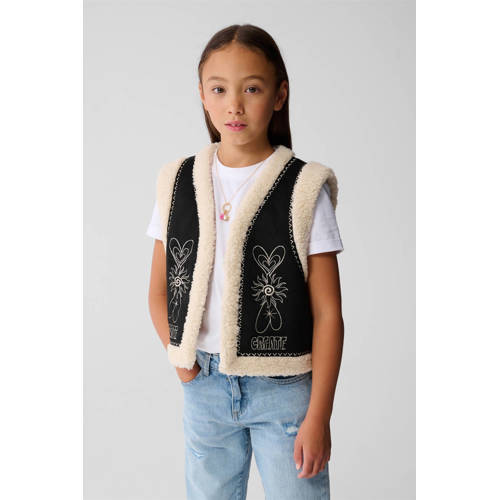 Shoeby gilet zwart Meisjes Polyester V-hals Effen - maat 110/116 afbeelding