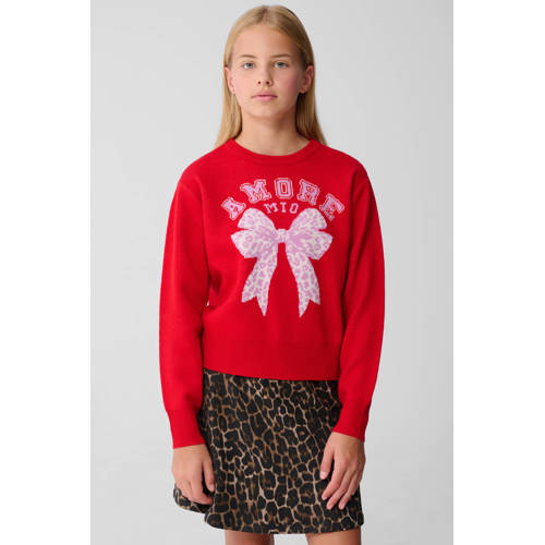 Shoeby trui rood fijn gebreid Meisjes Sweat Ronde hals Printopdruk - maat 170/176 afbeelding