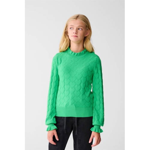Shoeby longsleeve groen Meisjes Viscose Opstaande kraag Hartjes - maat 134/140 afbeelding