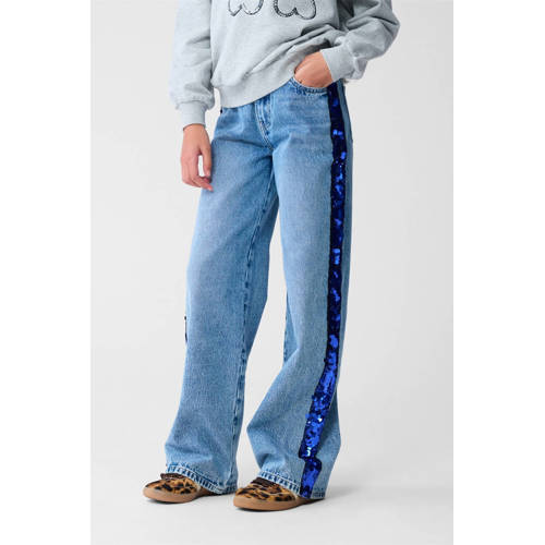 Shoeby high waist wide leg jeans met pailletten light blue denim Blauw - maat 158 - glitter afbeelding