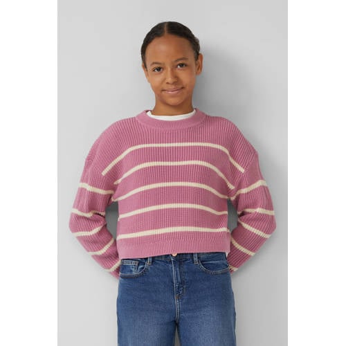 s.Oliver trui roze gebreid Meisjes Acryl Ronde hals Streep