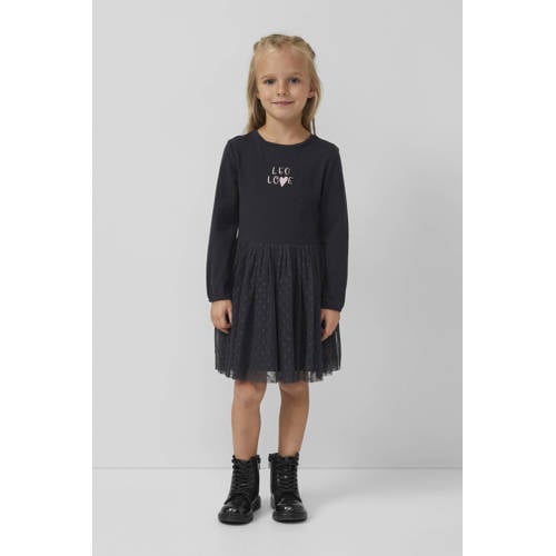 s.Oliver korte jurk antraciet Grijs Meisjes Stretchkatoen Ronde hals Printopdruk