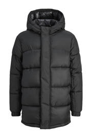 thumbnail: Zwarte jongens JACK & JONES JUNIOR gewatteerde jas gebreid van polyester met effen, lange mouwen, capuchon en ritssluiting