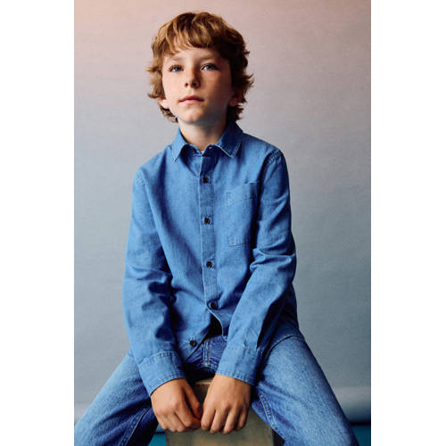 Mango Kids overhemd medium blue denim Blauw Jongens Katoen Klassieke kraag - maat 146 afbeelding