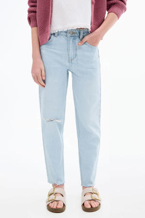low waist mom jeans light blue denim