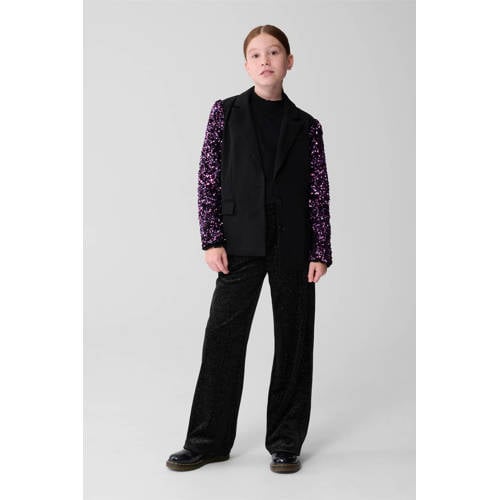 Shoeby blazer met glimmende pailleten zwart/roze Meisjes Polyester Reverskraag - maat 134/140 - pailletten afbeelding