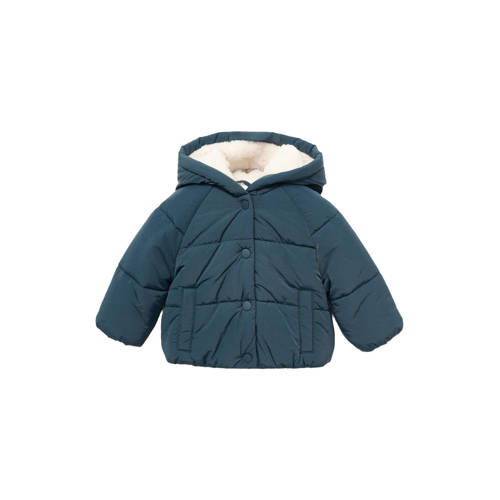 Mango Kids gewatteerde jas donkerblauw Jongens Polyamide Capuchon Effen - maat 68 afbeelding