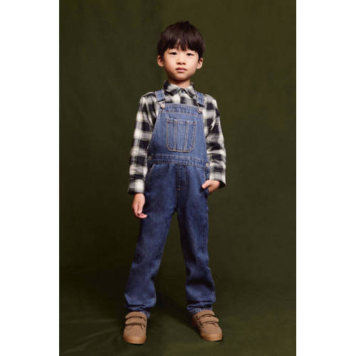 Mango Kids denim tuinbroek dark blue denim Blauw Effen - maat 98 afbeelding