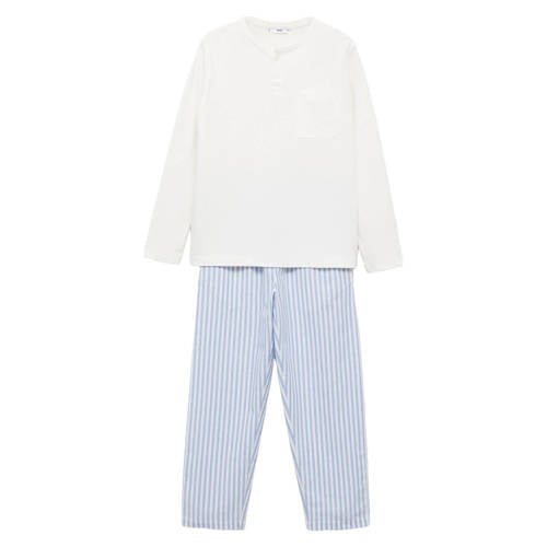 Mango Kids pyjama lichtblauw/wit Jongens Katoen Ronde hals Streep