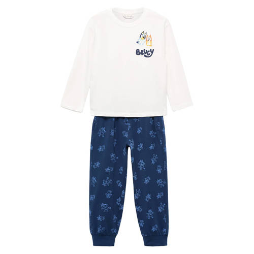 Mango Kids Bluey pyjama donkerblauw/wit Jongens/Meisjes Katoen Ronde hals