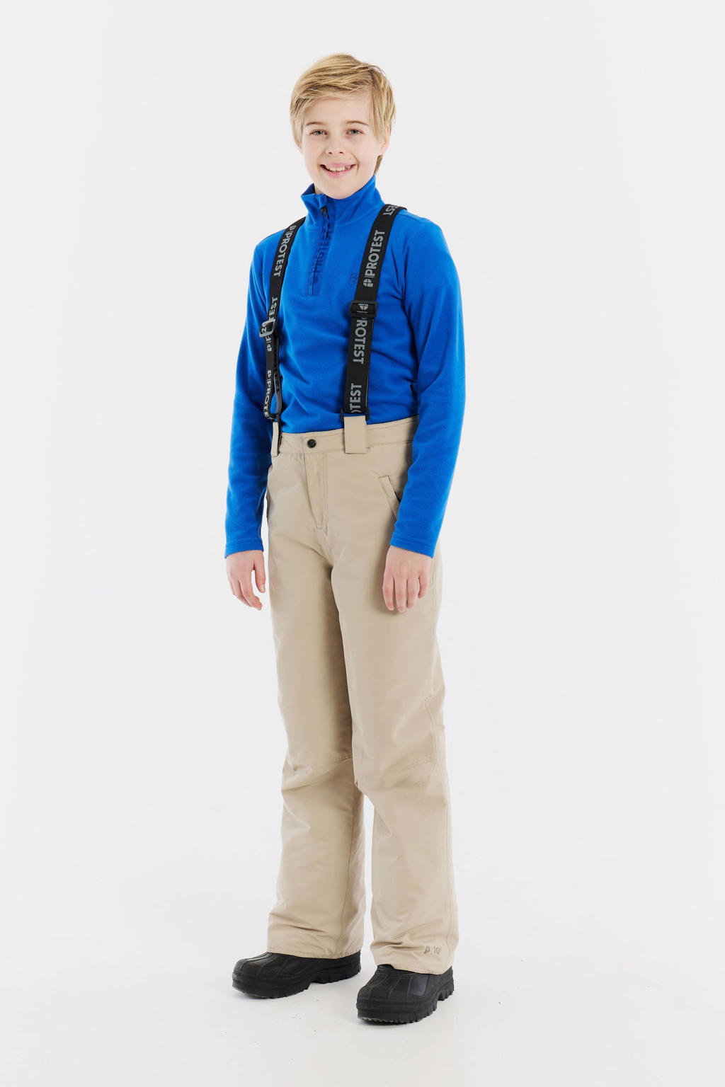 Beige jongens Protest skibroek PRTSticks JR van polyester met rits- en haaksluiting en effen