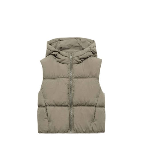 Mango Kids bodywarmer lichtbruin Meisjes Polyamide Capuchon Effen