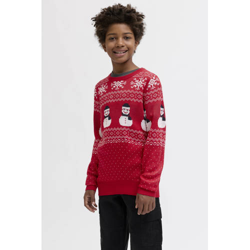 JACK & JONES JUNIOR kersttrui rood Jongens Acryl Ronde hals All over print - maat 176 afbeelding
