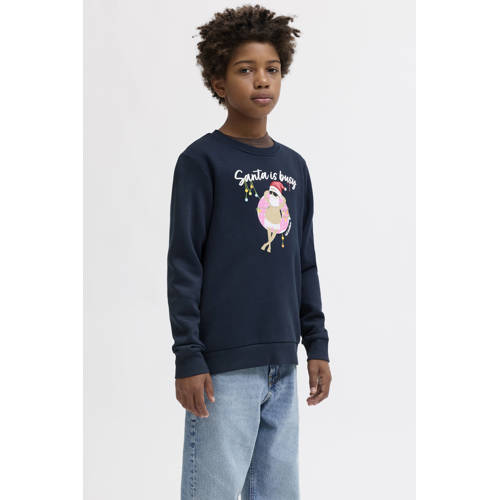 JACK & JONES JUNIOR kerstsweater donkerblauw Printopdruk - maat 140 afbeelding