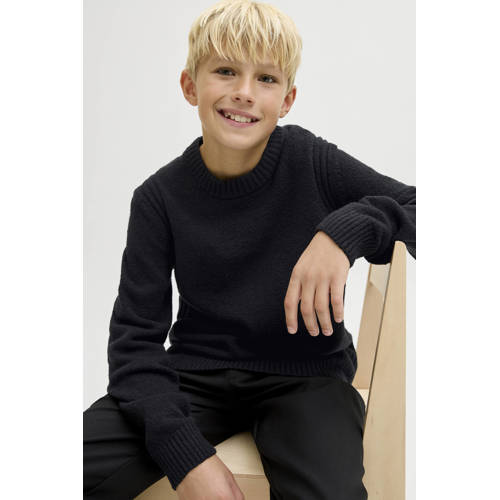 JACK & JONES JUNIOR pullover zwart gebreid Trui Jongens Katoen Ronde hals - maat 140 afbeelding