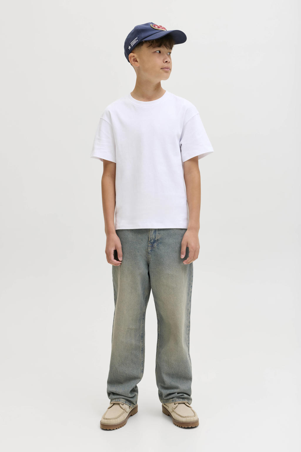 Medium blue denim jongens JACK & JONES JUNIOR loose fit high waist loose fit jeans van denim met effen