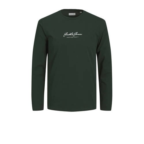 JACK & JONES JUNIOR loungeset donkergroen Jongens Katoen Ronde hals Tekst