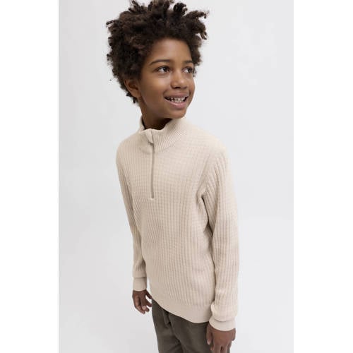 JACK & JONES JUNIOR trui beige met kabels Jongens Katoen Col Effen