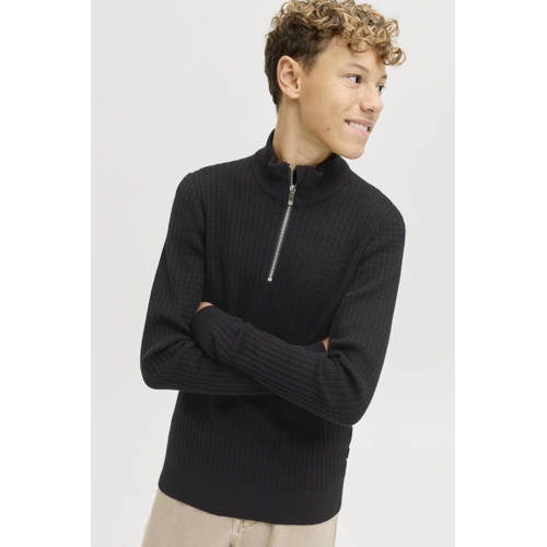 JACK & JONES JUNIOR trui zwart met kabels Jongens Katoen Col Effen - maat 140 afbeelding