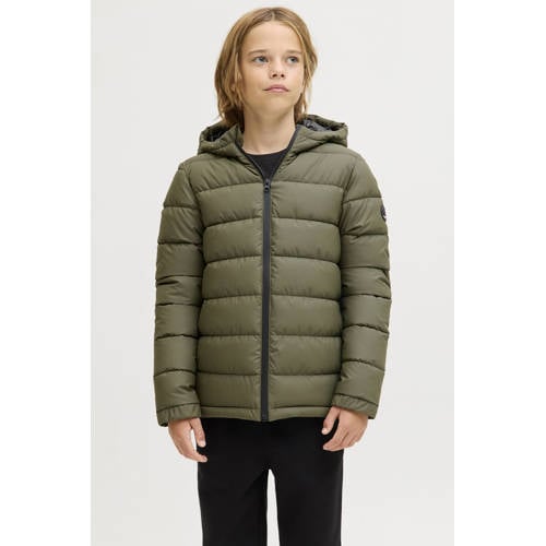 JACK & JONES JUNIOR gewatteerde jas gebreid groen Jongens Polyester Capuchon
