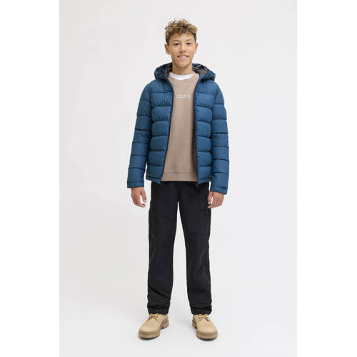 JACK & JONES JUNIOR gewatteerde jas gebreid blauw Jongens Polyester Capuchon - maat 164 afbeelding
