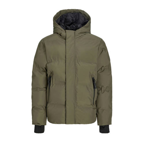 JACK & JONES JUNIOR gewatteerde jas groen Jongens Polyester Capuchon Effen - maat 152 afbeelding
