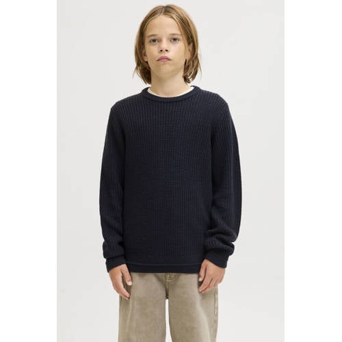 JACK & JONES JUNIOR trui donkerblauw grof gebreid Jongens Acryl Ronde hals