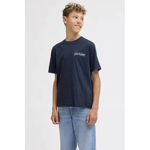 JACK & JONES JUNIOR T-shirt met backprint donkerblauw Jongens Katoen Ronde hals - maat 152 afbeelding
