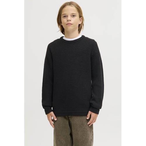 JACK & JONES JUNIOR trui zwart grof gebreid Jongens Acryl Ronde hals Effen