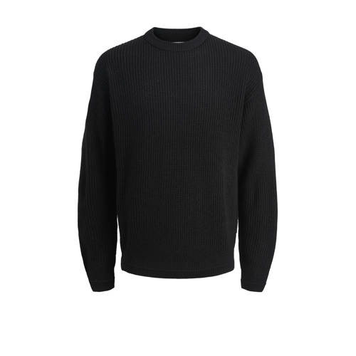 JACK & JONES JUNIOR trui zwart grof gebreid Jongens Acryl Ronde hals Effen - maat 164 afbeelding