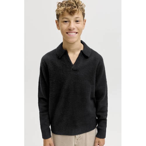 JACK & JONES JUNIOR trui zwart fijn gebreid Jongens Polyester Klassieke kraag - maat 176 afbeelding