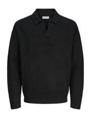 thumbnail: Zwarte jongens JACK & JONES JUNIOR trui fijn gebreid van polyester met effen, lange mouwen en klassieke kraag