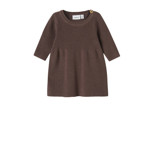 NAME IT BABY midi jurk fijn gebreid bruin Meisjes Katoen Ronde hals Effen - maat 50 afbeelding